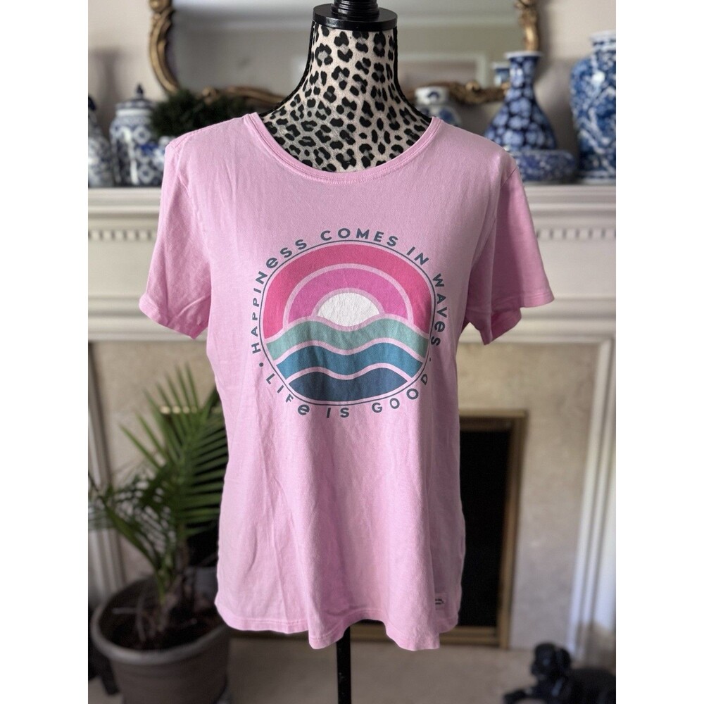 Life Is Good Women's L Pink "Happiness Comes In Waves" Crusher Tee Shirt READ